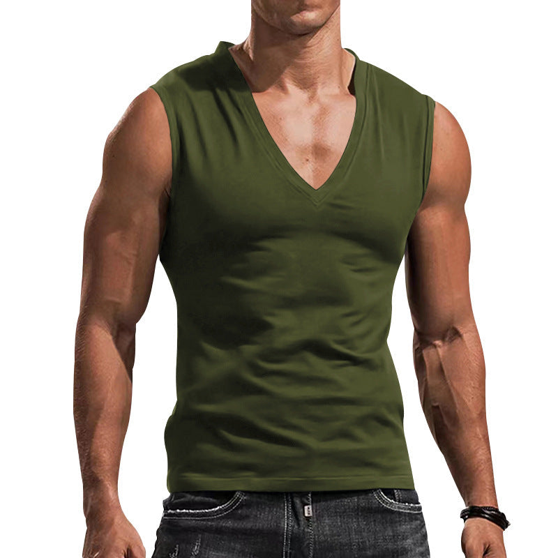 Herren nan tailliertes Tanktop mit tiefem V-Ausschnitt und Stretch-Baumwollmix