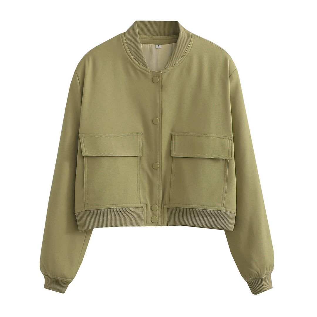 Damen Kurze Bomberjacke mit großen Pattentaschen und Rippbündchen Shop Nory
