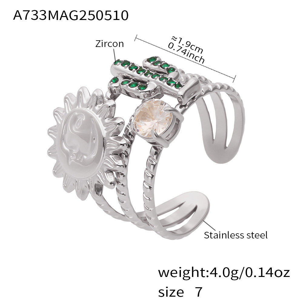 Damen Offener Ring mit kunstvollem Sonnen- und Zirkon-Design Shop Nory