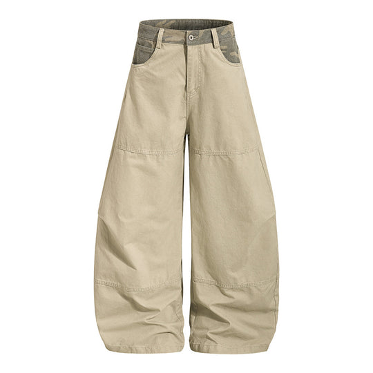 Damen weite Palazzohose aus Baumwolle mit Camouflage-Bund und Utility-Nähten Shop Nory