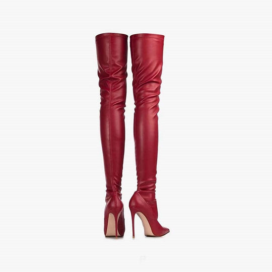 Femme Über-die-Knie Spitzenzehen Stiletto Stiefel