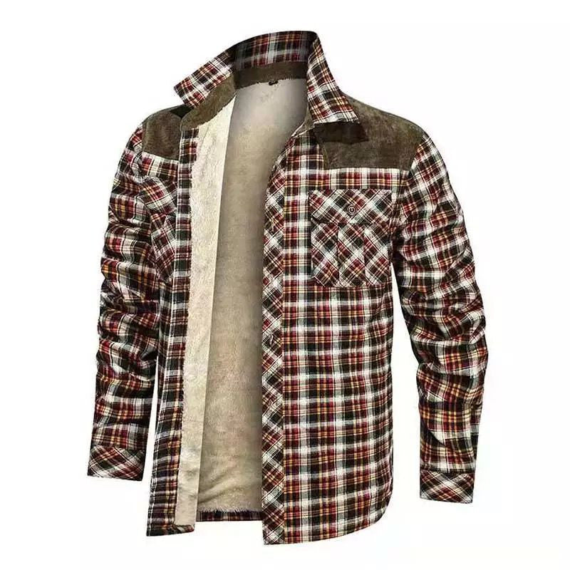 Herren Karo-Hemdjacke mit Teddyfutter, Samtbesatz und Brusttaschen Shop Nory
