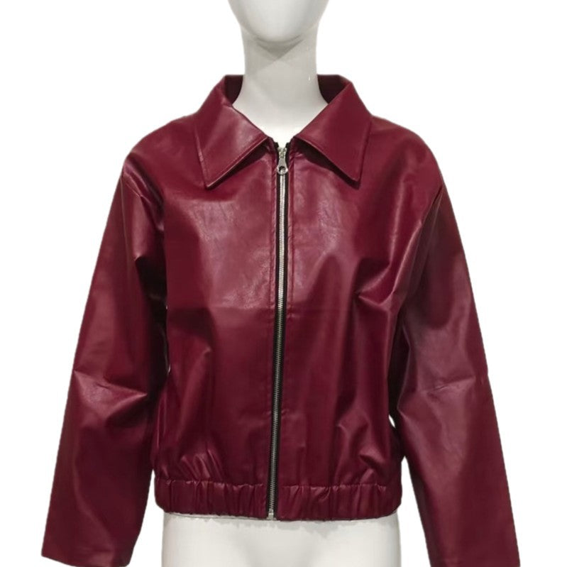 Damen Kunstleder-Blousonjacke mit Reißverschluss, überschnittener Schulter und elastischem Saum Shop Nory
