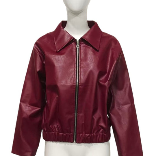 Damen Kunstleder-Blousonjacke mit Reißverschluss, überschnittener Schulter und elastischem Saum Shop Nory