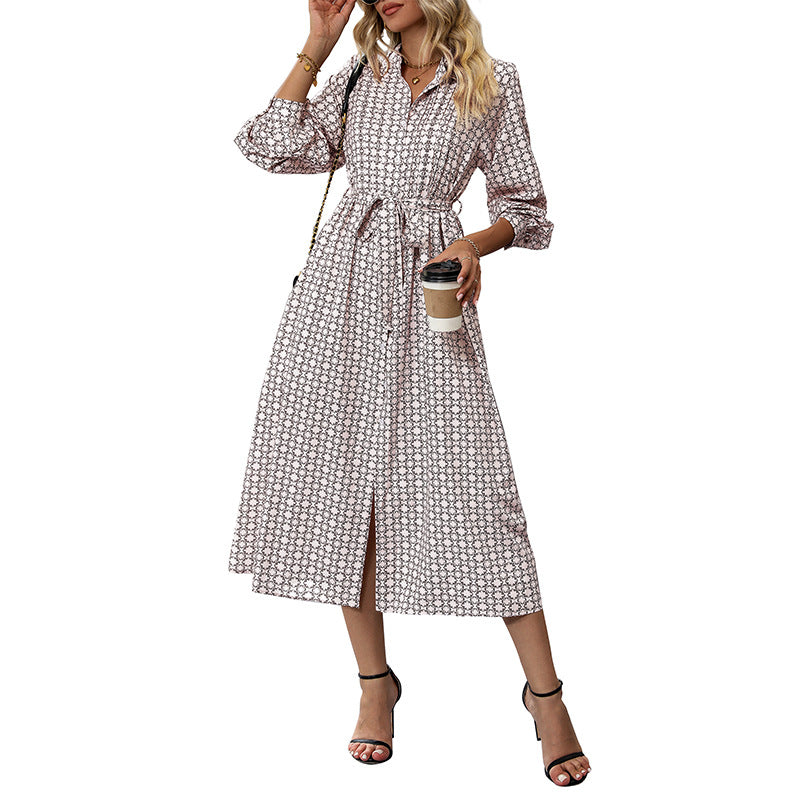 Damen Hemdblusen-Midikleid mit Taillengürtel und vorderem Schlitz Shop Nory
