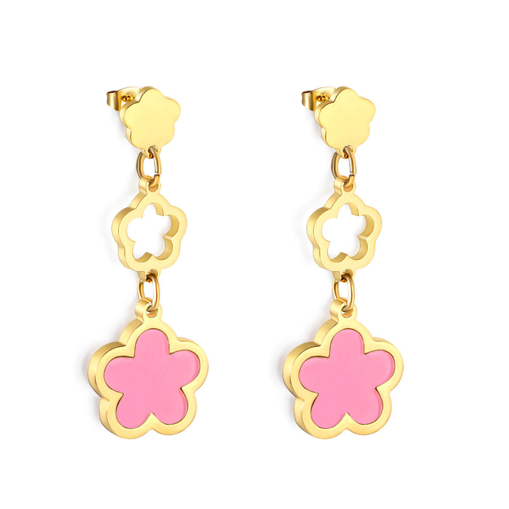 Damen Hängende Ohrringe mit floralem Design und glänzender goldfarbener Oberfläche Shop Nory