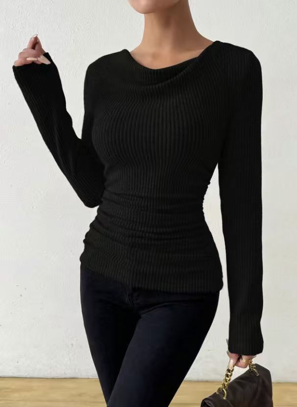 Damen nan eng anliegendes Rippenstrick-Longsleeve mit geraffter Taille Shop Nory