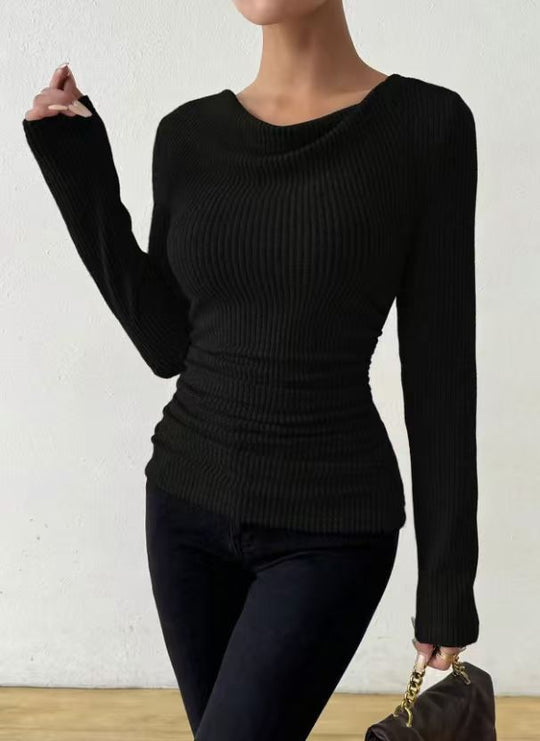 Damen nan eng anliegendes Rippenstrick-Longsleeve mit geraffter Taille Shop Nory