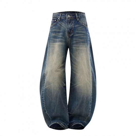 Damen High-Waist Ballon-Jeans mit Used-Waschung und weitem Statement-Bein Shop Nory