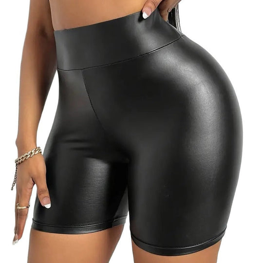 Damen Hochgezogene Kunstleder Shorts