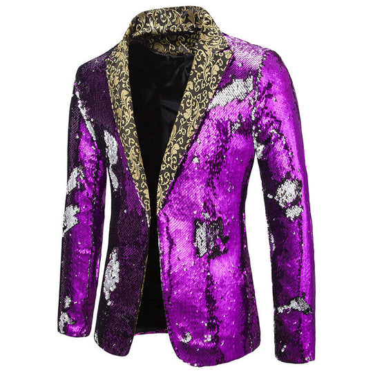 Herren extravagante Pailletten-Blazerjacke