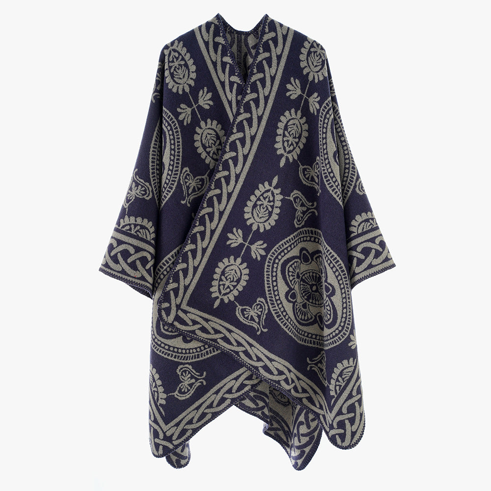 Damen Oversize-Cape mit ornamentalem Jacquard und asymmetrischem Zipfelsaum Shop Nory