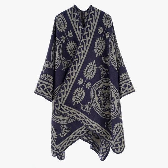Damen Oversize-Cape mit ornamentalem Jacquard und asymmetrischem Zipfelsaum Shop Nory