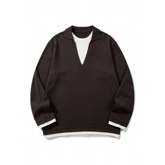 Unisex Oversize-Strickpullover mit offenem V-Ausschnitt und Hemdkragen Shop Nory