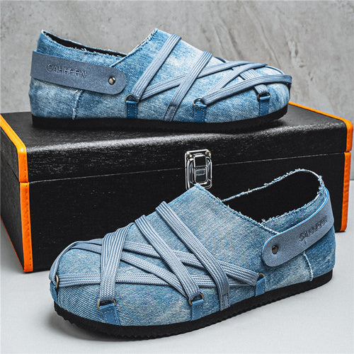 Herren lässige Slipper im Denim-Look mit elastischen Riemen, verstellbarem Fersenriemen und profilierter Gummisohle Shop Nory