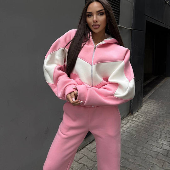 Damen Athleisure-Zweiteiler aus schwerem Neopren-Fleece mit geometrischen Teilungsnähten und hoher Taille Shop Nory