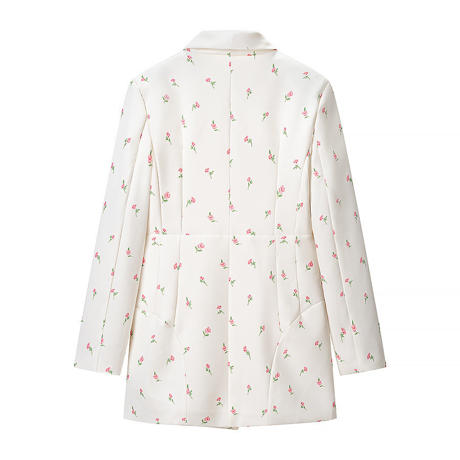 Damen Geblümte Longline-Blazerjacke mit Schalkragen und Ein-Knopf-Verschluss Shop Nory