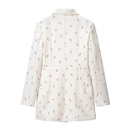 Damen Geblümte Longline-Blazerjacke mit Schalkragen und Ein-Knopf-Verschluss Shop Nory