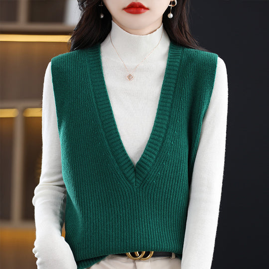 Damen Strick-Longweste mit tiefem V‑Ausschnitt und feiner Rippstruktur Shop Nory