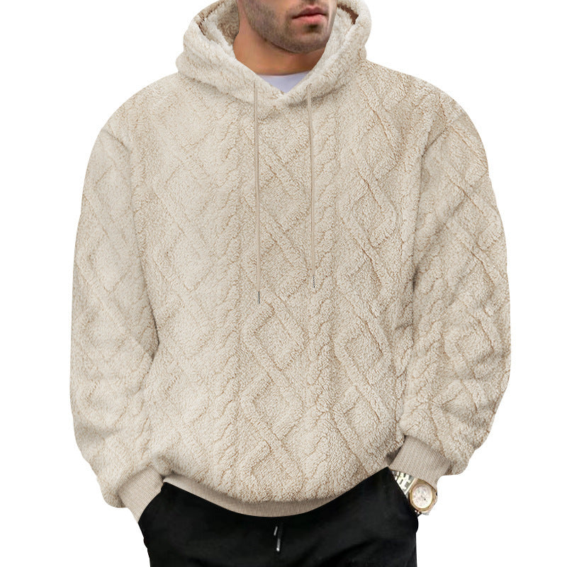 Herren nan kuscheliger Sherpa-Kapuzenpullover mit diamantgeprägter Struktur, Kordelzug und elastischen Rippbündchen Shop Nory