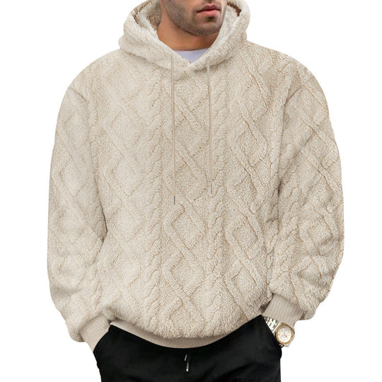 Herren nan kuscheliger Sherpa-Kapuzenpullover mit diamantgeprägter Struktur, Kordelzug und elastischen Rippbündchen Shop Nory