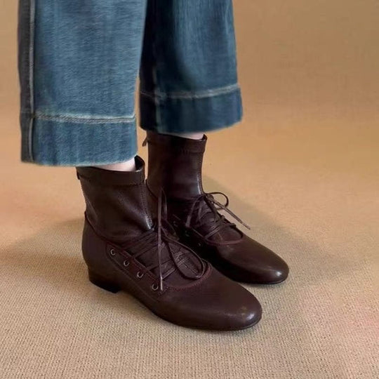 Damen zeitlose Ankle Boots mit hohem Schaft und eleganter Schnürung