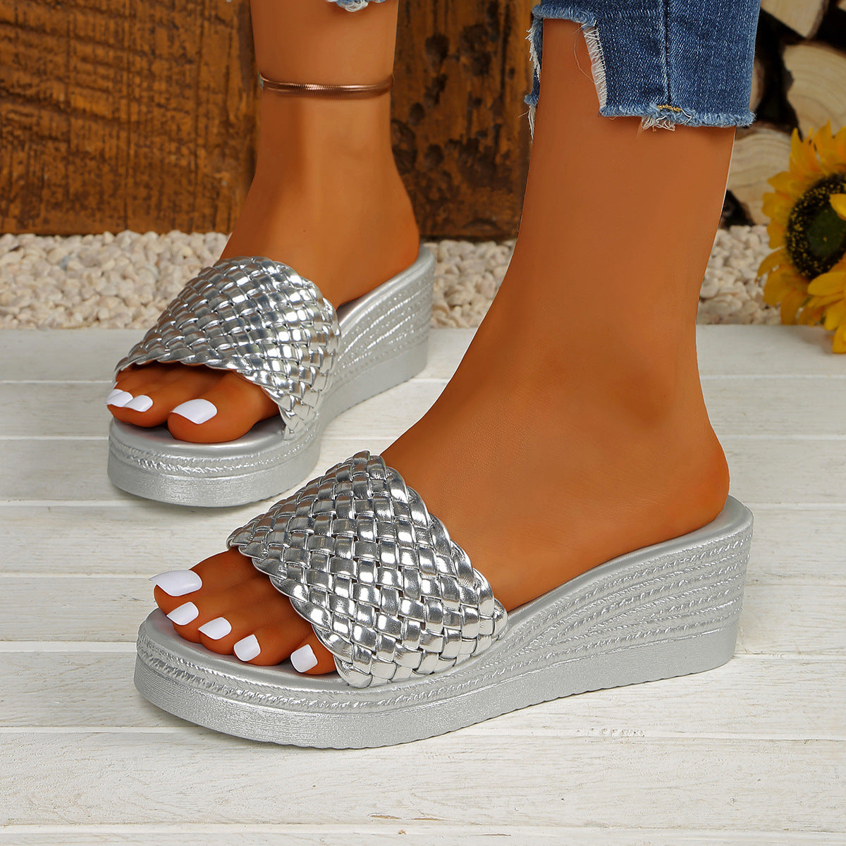 Damen Wedge-Sandalen mit geflochtenem Riemen und ergonomischer Sohle