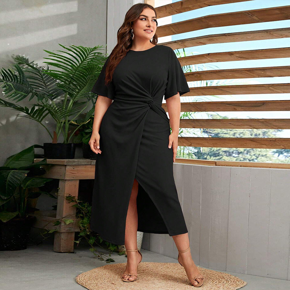 Damen Midikleid mit elegantem Knotendesign und modischem Schlitz