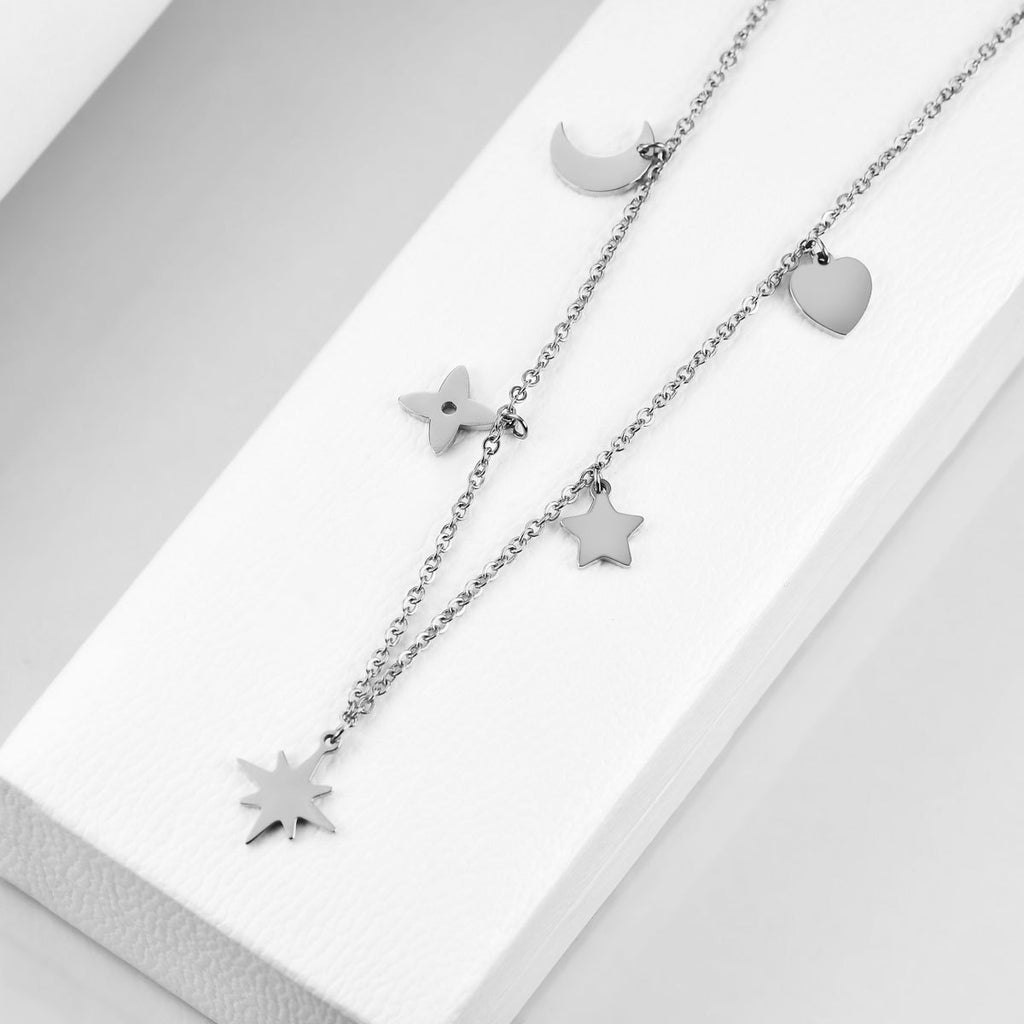 Damen Halskette mit charmanten Anhängern und feiner Gliederkette Shop Nory