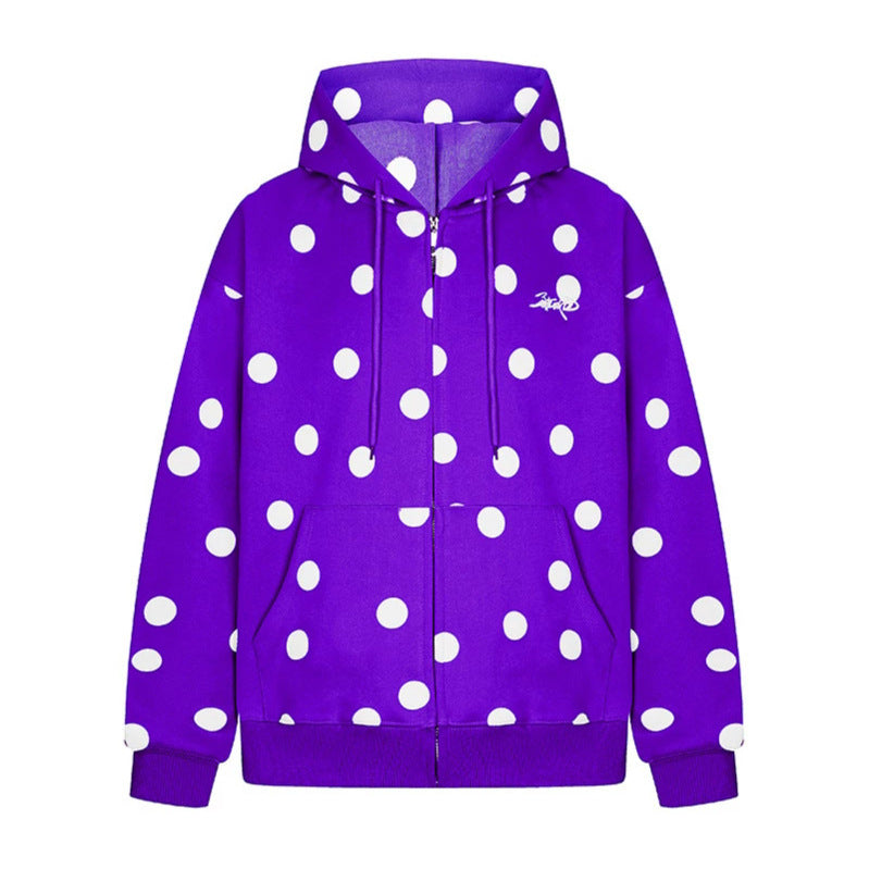 Damen Kapuzen-Sweatjacke mit durchgehendem Reißverschluss, Oversize-Schnitt und Polka-Dot-Print Shop Nory