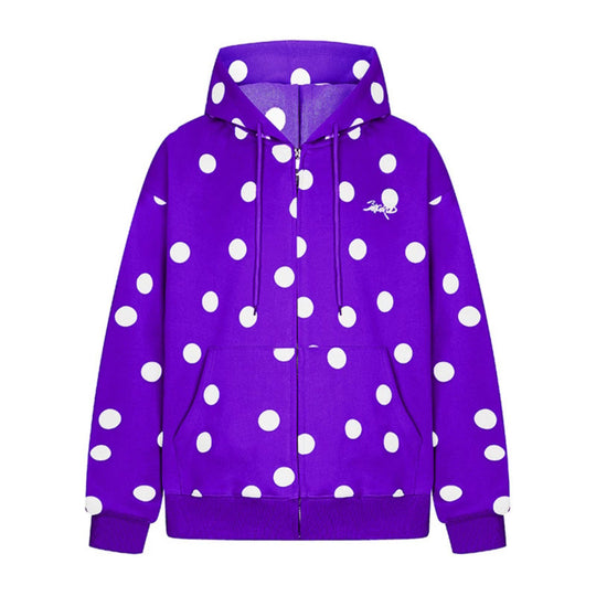 Damen Kapuzen-Sweatjacke mit durchgehendem Reißverschluss, Oversize-Schnitt und Polka-Dot-Print Shop Nory