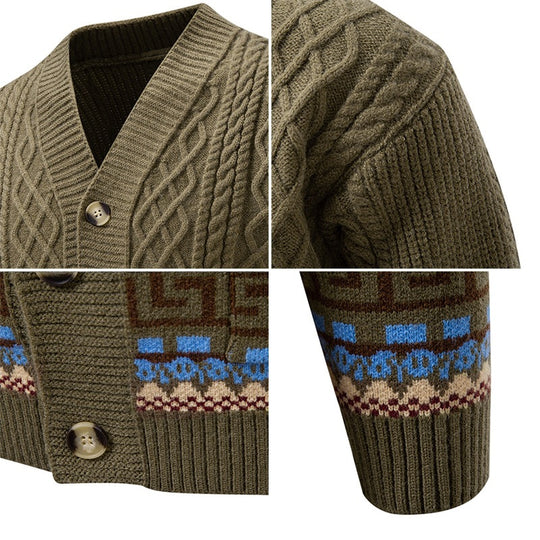 Herren Strickcardigan mit Zopfmuster, Jacquard-Bündchen und Knopfverschluss Shop Nory