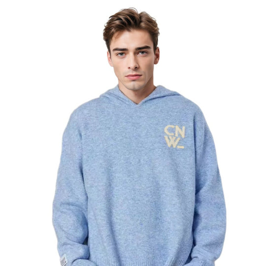 Unisex Oversized Kapuzenpullover mit V-Ausschnitt aus Feinstrick und Logo-Stick Shop Nory