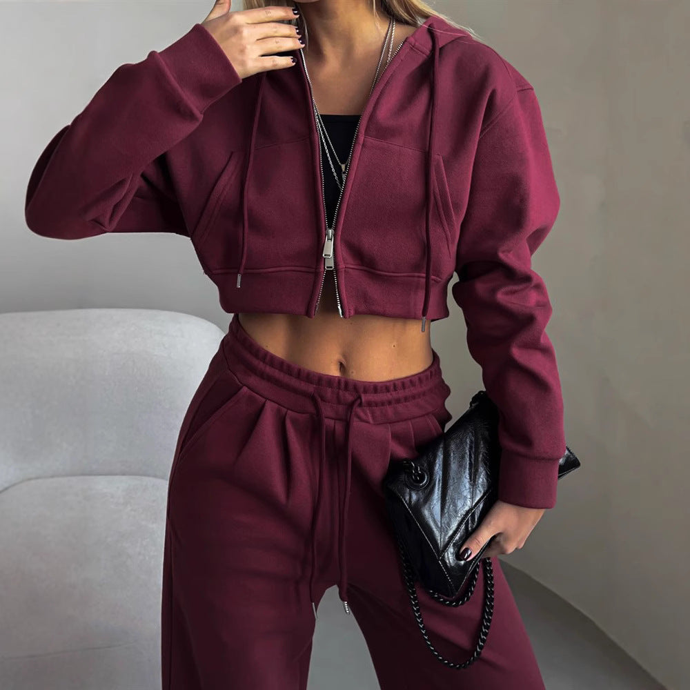 Damen stylisches Crop-Set aus Kapuzenpullover und bequemen Jogginghosen
