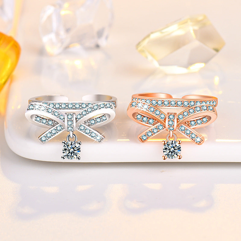 Damen Offener Ring mit kunstvollem Schleifen-Design und funkelndem Zirkonia Shop Nory