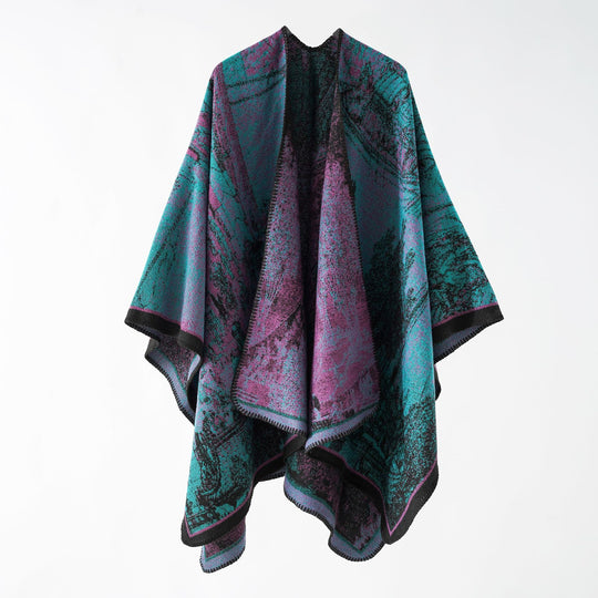 Damen Jacquard-Poncho-Überwurf mit weitem Kimono-Fall und softem Wollmix Shop Nory