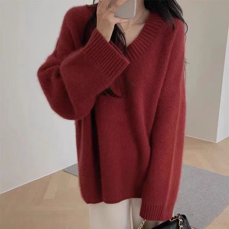 Damen Oversize V-Ausschnitt-Pullover im Mohair‑Look Shop Nory