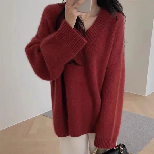 Damen Oversize V-Ausschnitt-Pullover im Mohair‑Look Shop Nory
