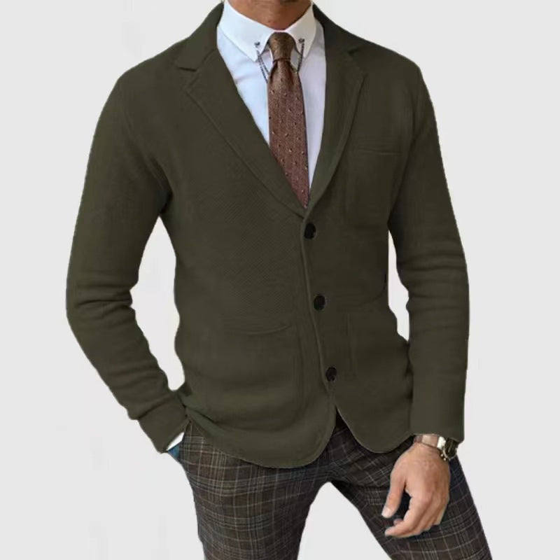 Herren lässige Strickjacke mit Knopfleiste und aufgesetzten Taschen