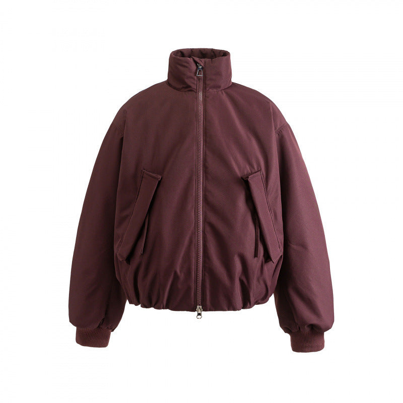 Unisex Boxy wattierte Bomberjacke mit hohem Stehkragen und aufgesetzten Pattentaschen Shop Nory