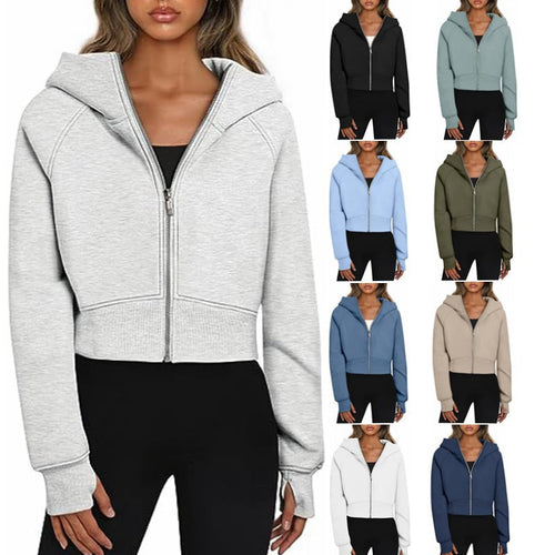 Damen kuscheliger cropped Kapuzenpullover mit Reißverschluss