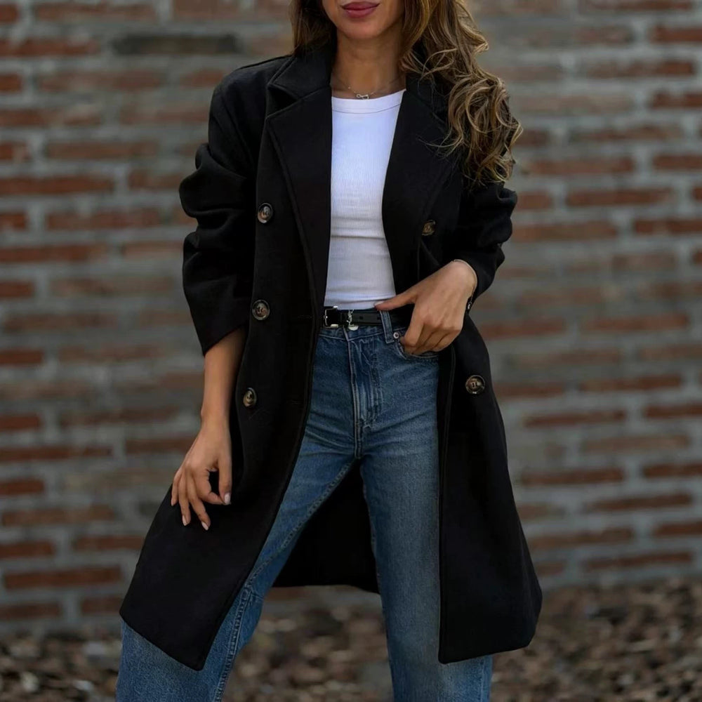 Damen Midilanger Doppelreihiger Mantel im legeren Oversize‑Schnitt mit Reverskragen Shop Nory