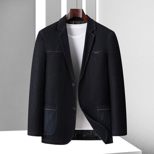 Herren Smart-Casual Denimblazer mit aufgesetzten Taschen und Kontrastnähten Shop Nory