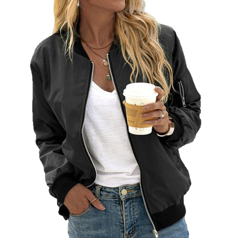 Damen Leichte Bomberjacke mit Reißverschluss Rippbündchen und Ärmeltasche Shop Nory