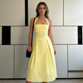 Damen Elegantes Midikleid mit tiefem V-Ausschnitt und stilvollem Faltenrock