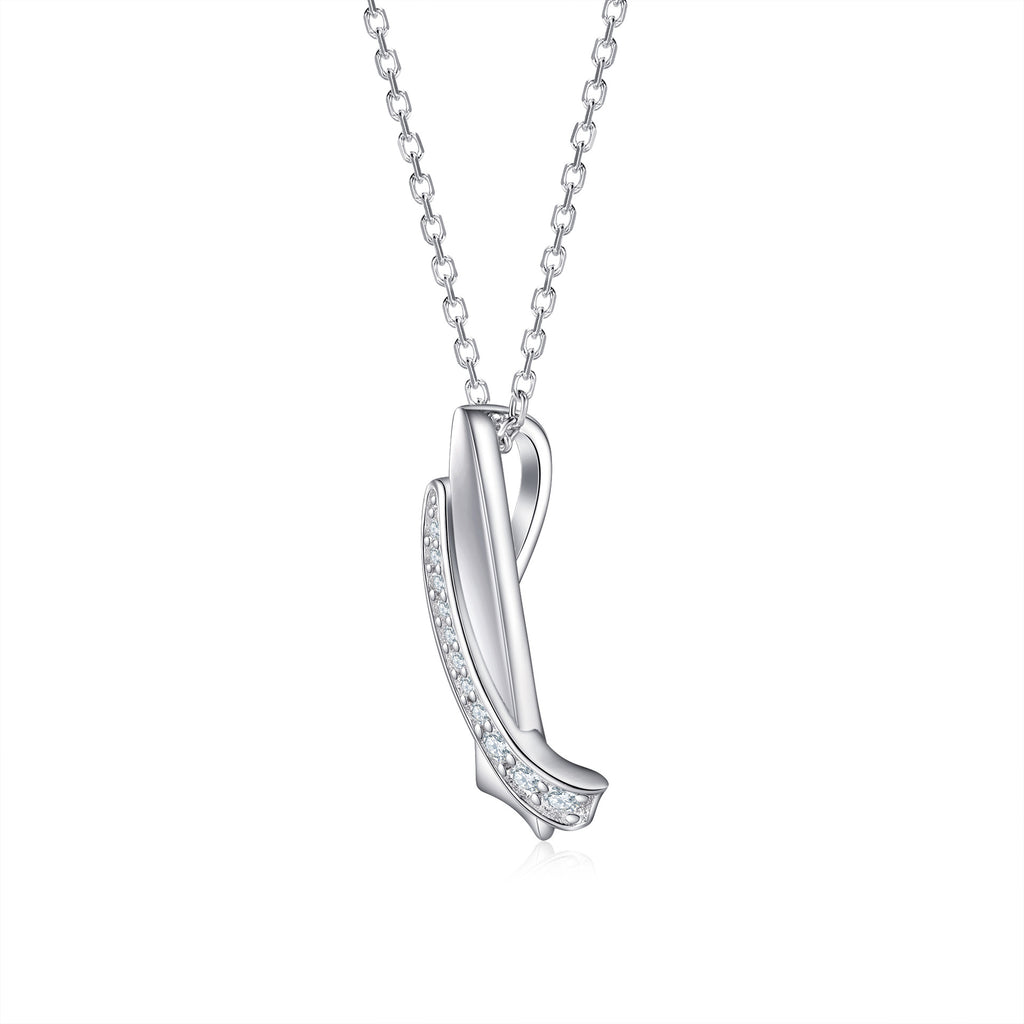 Damen Halskette mit modernem, geschwungenem Anhänger und funkelnden Zirkonia-Elementen Shop Nory