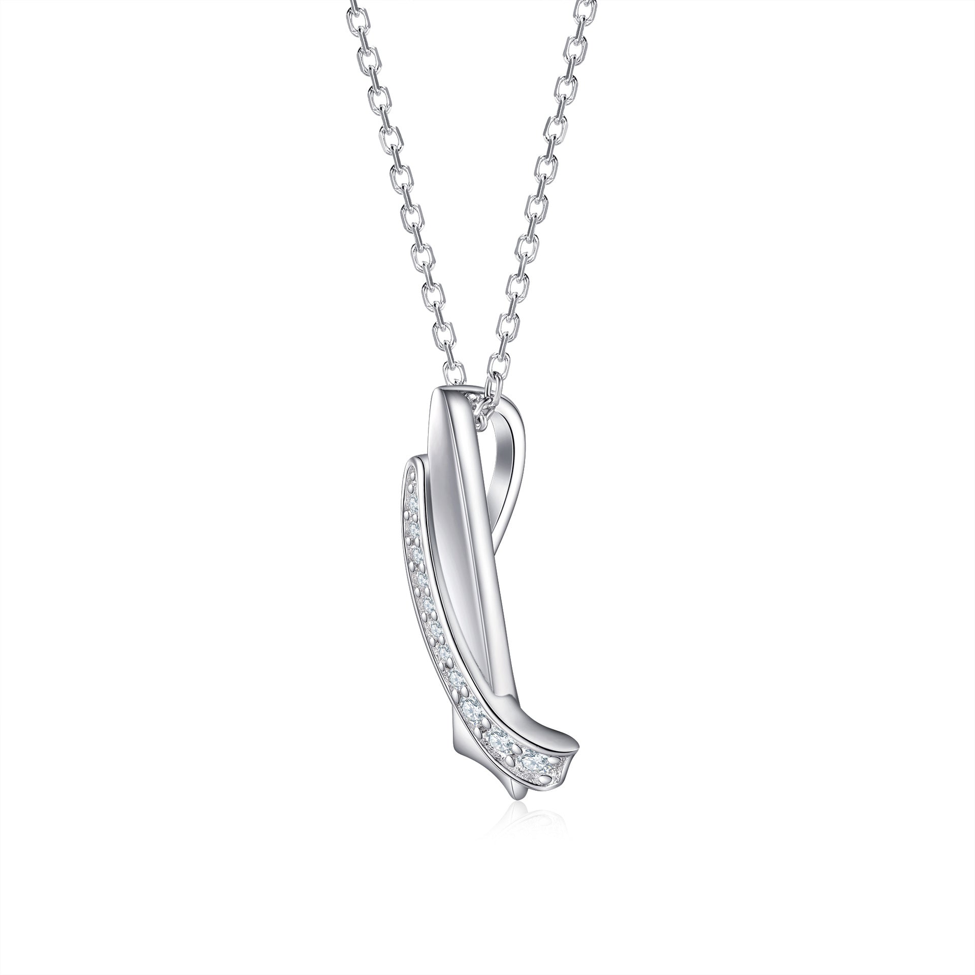 Damen Halskette mit modernem, geschwungenem Anhänger und funkelnden Zirkonia-Elementen Shop Nory