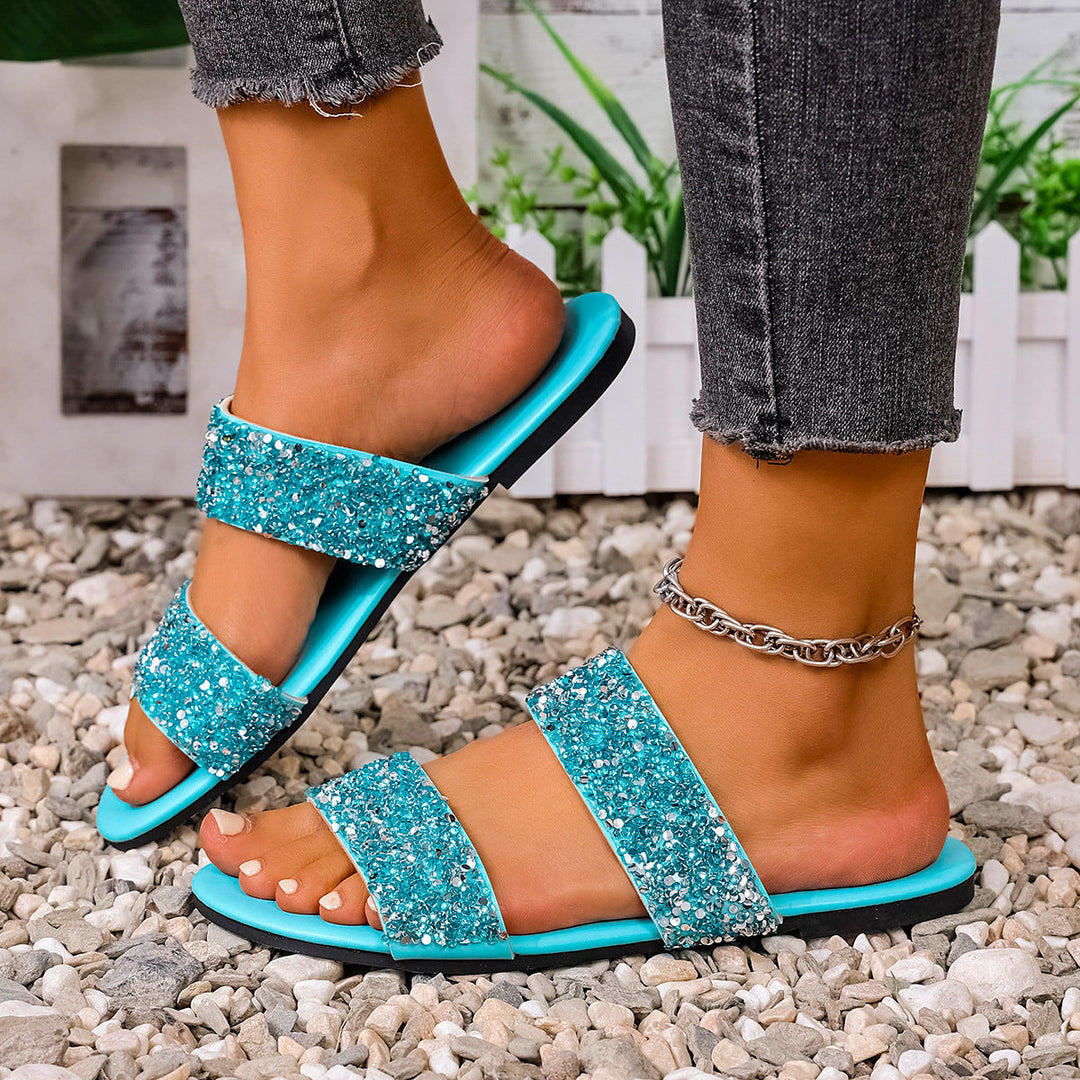 Damen Glitzernde Slides mit breiten Riemen