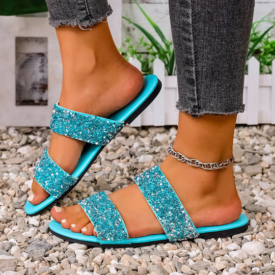Damen Glitzernde Slides mit breiten Riemen