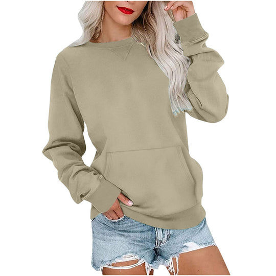 Damen Lockeres Sweatshirt mit Rundhalsausschnitt und Kängurutasche Shop Nory